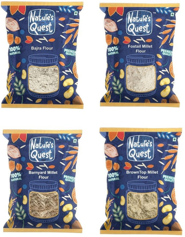 Nature's Quest Millet flour combo Bajra,Foxtail,Barnyard,Browntop (Pack of 4) 2 Kg(2 kg, Pack of 4)