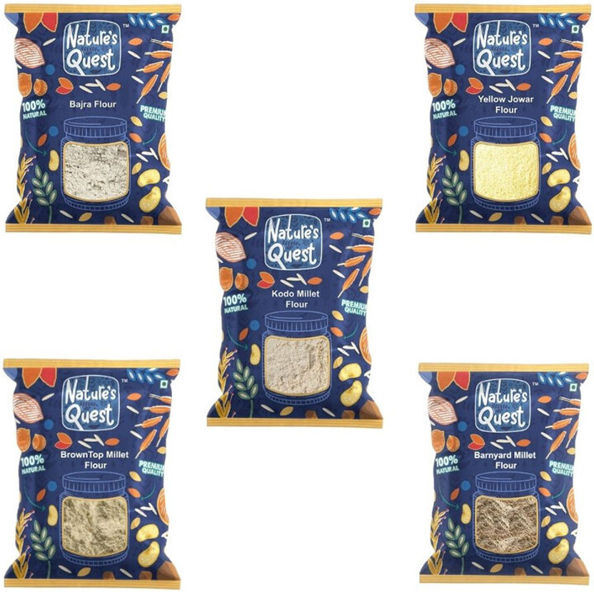 Nature's Quest Millet flour combo Bajra,Yellow Jowar,Barnyard,Kodo,Browntop (Pack of 5) 2.5 Kg(2.5 kg, Pack of 5)