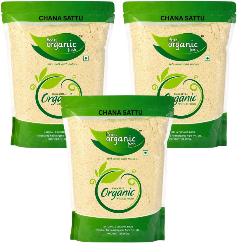 Pearl Organic Fresh Premium Chana Sattu Powder Desi Roasted Gram Flour Protein Rich Healthy Drink(1.5 kg, Pack of 3)