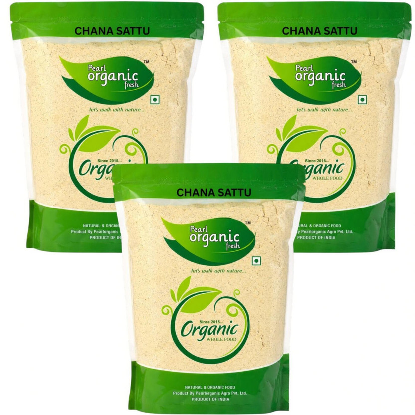 Pearl Organic Fresh Premium Chana Sattu Powder Desi Roasted Gram Flour Protein Rich Healthy Drink(1.5 kg, Pack of 3)
