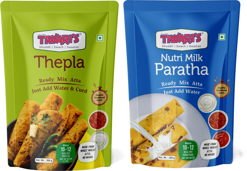 TIWARI'S Thepla & Nutri Milk Paratha /Poori Ready-To-Use Atta Mix No Onion & Garlic(300 g, Pack of 2)