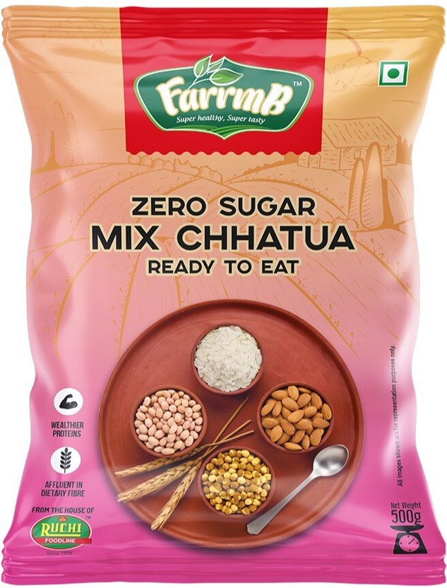 FarrmB Zero Sugar Mix Chhatua | Ready to Eat Healthy Breakfast | High Protein & Fibre(500 g)