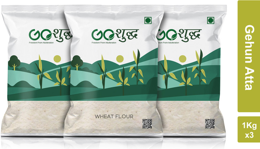 Goshudh Premium Quality Gehun Atta (Wheat Flour)-1Kg(3 kg, Pack of 3)