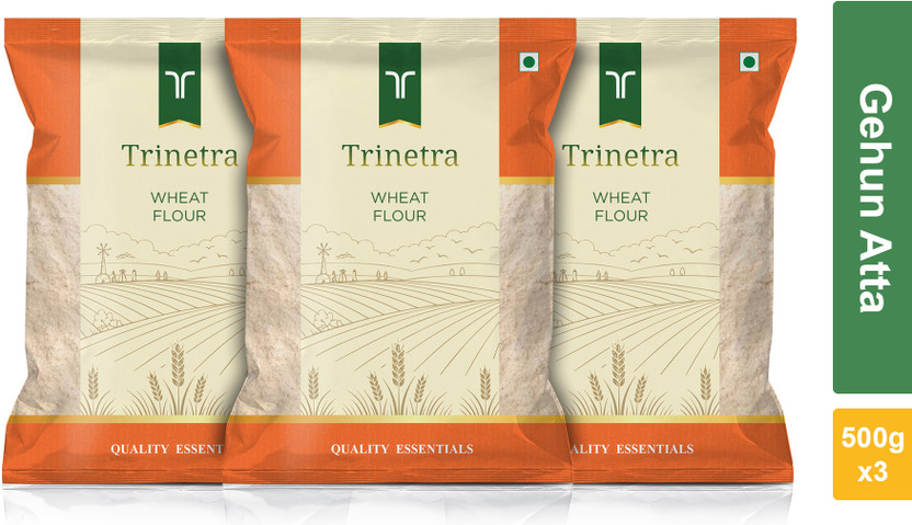 Trinetra Best Quality Gehun Atta (Wheat Flour)-500gm (Pack Of 3)(1.5 kg, Pack of 3)