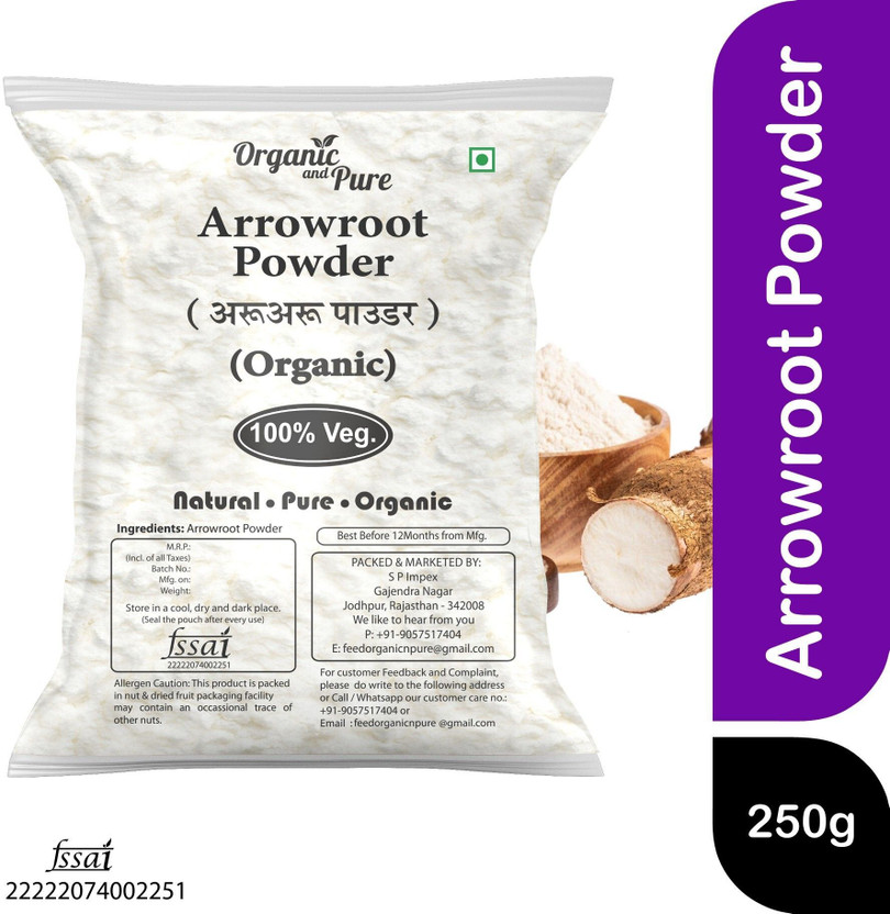 Organic and Pure Arrowroot Powder Arrow Root Flour Starch Powder Ararot Powder Flour Refill(250 g)