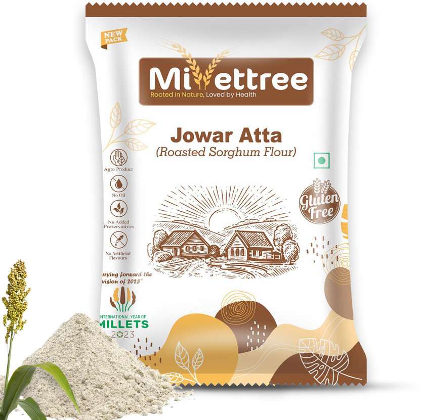 Millettree Roasted Jowar Atta/Flour | Chakki Ground Sorghum Millet Flour | Gluten Free(1 kg)