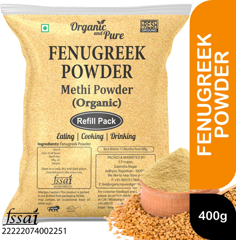 Organic and Pure Methi Powder Fenugreek Powder for Eating Hair Face Pack Refill(400 g)