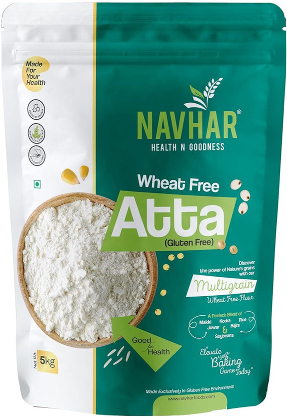 NAVHAR HEALTH N GOODNESS Multigrain Wheat Free Atta (1kg x 2 Packs) | Gluten Free Multigrain Flour |(2 kg)
