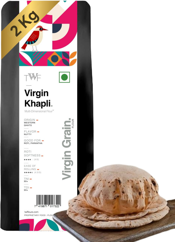 TWF Khapli Wheat Flour-Virgin Grains | High Fiber | Low GI of 39 | Diabetic Friendly(2 kg)