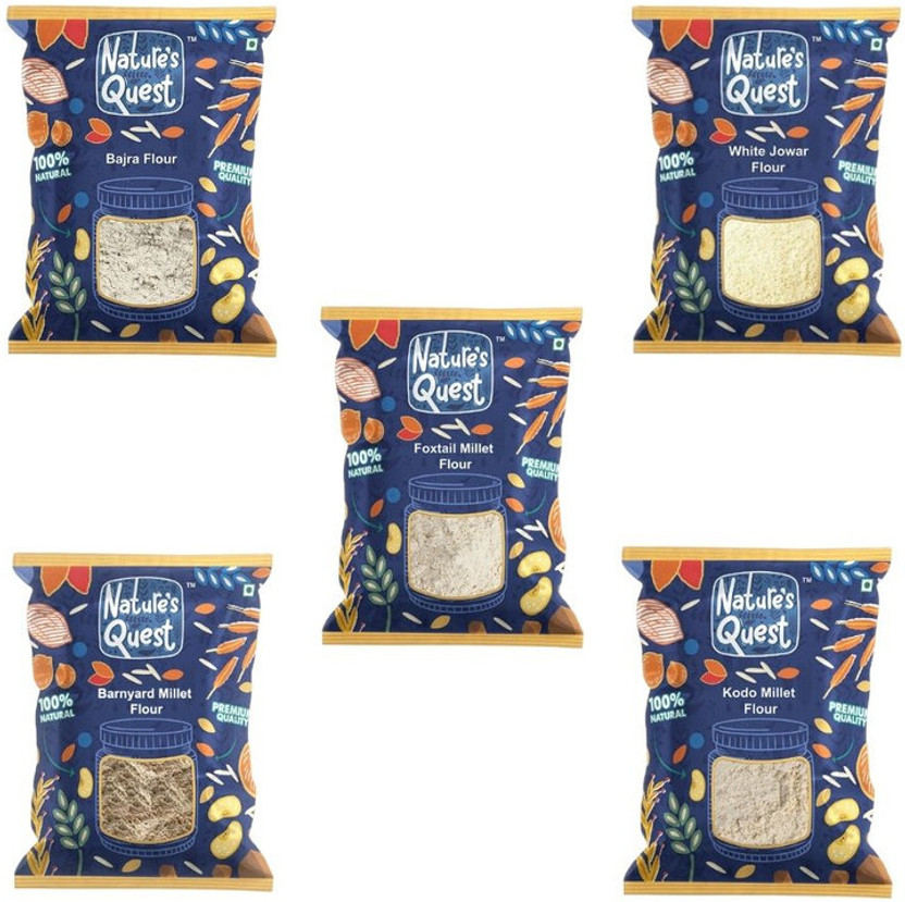 Nature's Quest Millet flour combo Bajra,White Jowar,Foxtail,Barnyard,Kodo (Pack of 5) 2.5 Kg(2.5 kg, Pack of 5)
