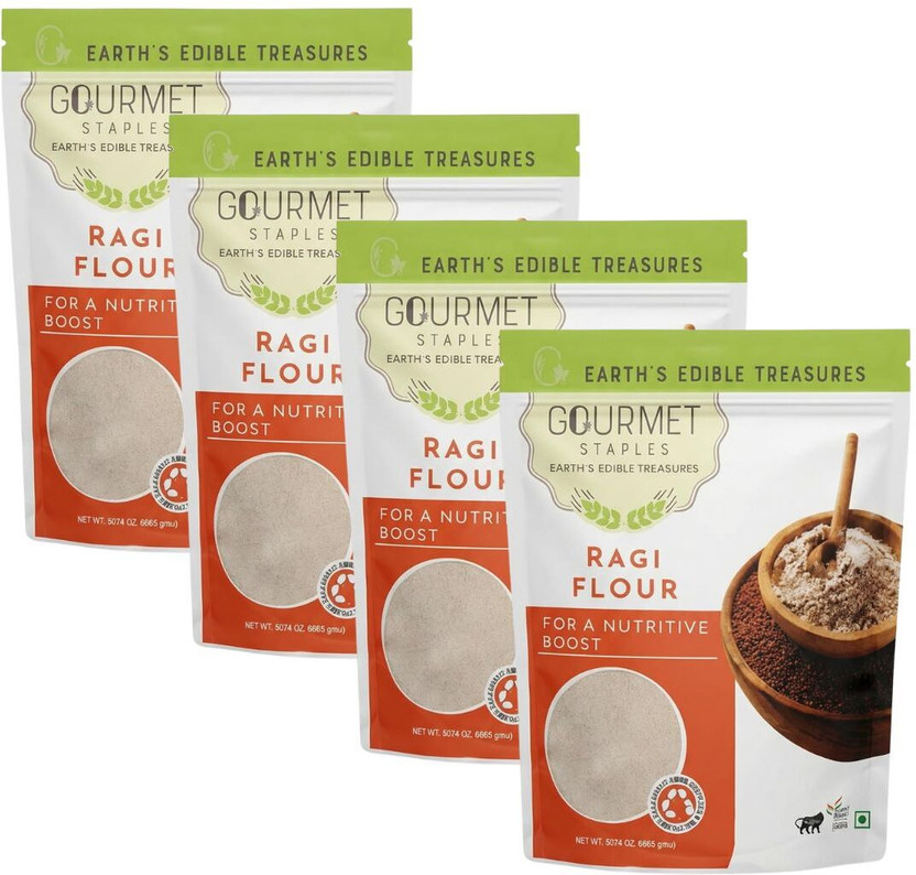 Gourmet Staples Gluten-Free Ragi Flour (Pack of 4) High Calcium & Iron Finger Millet(3600 g, Pack of 4)