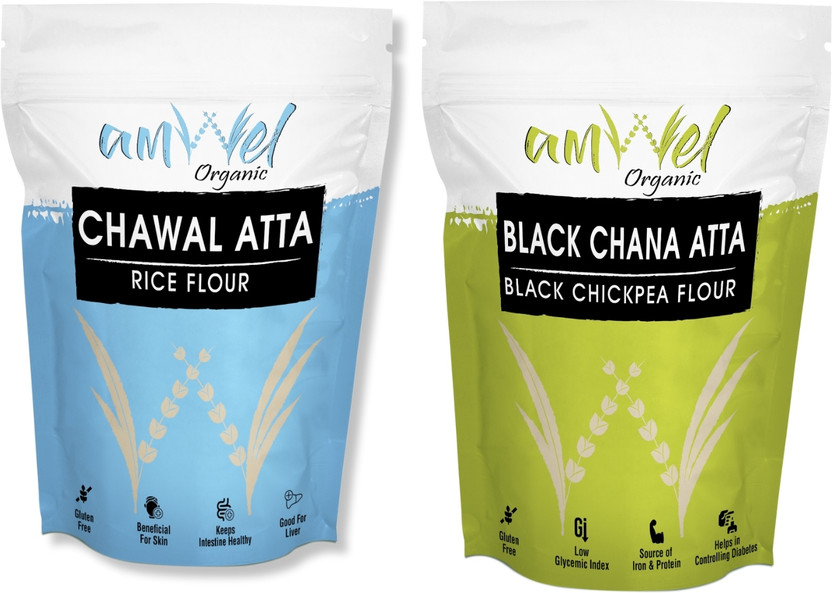 Amwel Combo of Rice ,Black Chickpea Flour| Chawal + Chana(0.9 kg, Pack of 2)