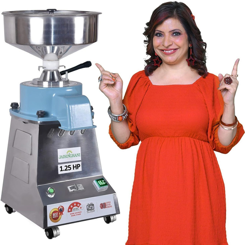 Jaisinghani Group Stainless Steel Table Top Flour Mill Machine | 4.5 Kg Hopper | 6–8 Kg/Hr | 1.25HP Table Top Stone Flour Mill with Digital Volt/Amp Meter & BLDC Motor Flourmill