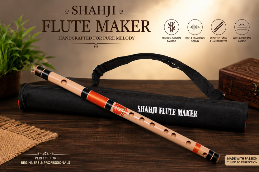 SHAHJI FLUTE D Middle Scale Bamboo Bansuri for Practice and Performance with PVC Case Bamboo Flute(44.45 cm)