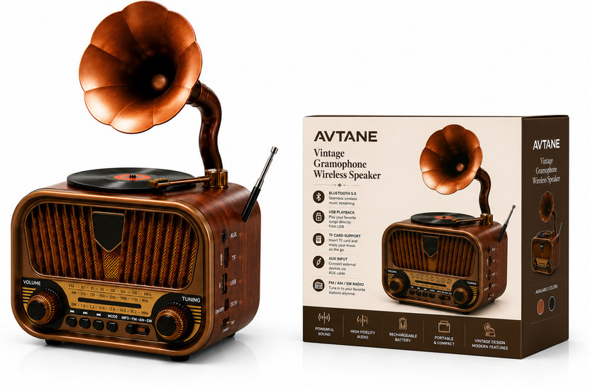 AVTANE FR-22 Retro Bluetooth Speaker with FM, USB, AUX & Hands-Free Calling Audio FM Radio(Brown)