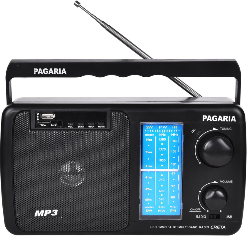 PAGARIA All NEW CRETA FM/ AM / SW Rechargeable Radio with Bluetooth USB/TF, REMOTE FM Radio(Black)
