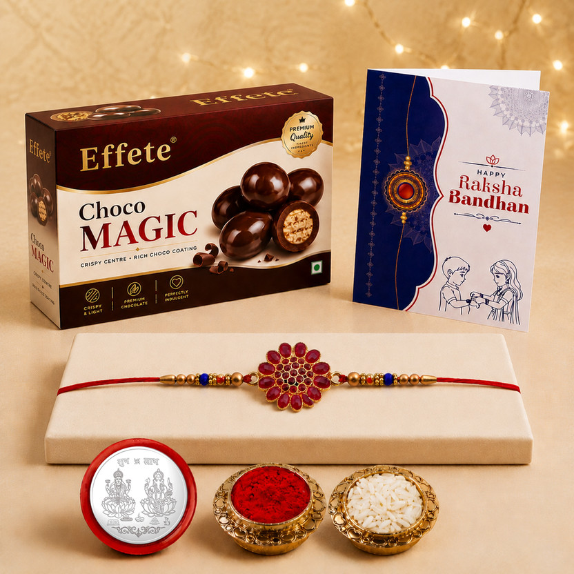 Effete Designer Rakhi Combo for Brother | Rakhi Gift For Brother/Sister | Rakhi Combo With Chocolate Box | Fancy Rakhi | New Stylish Rakhi Combo |(K1_300_P32) Combo(32 g Chocolate Box)