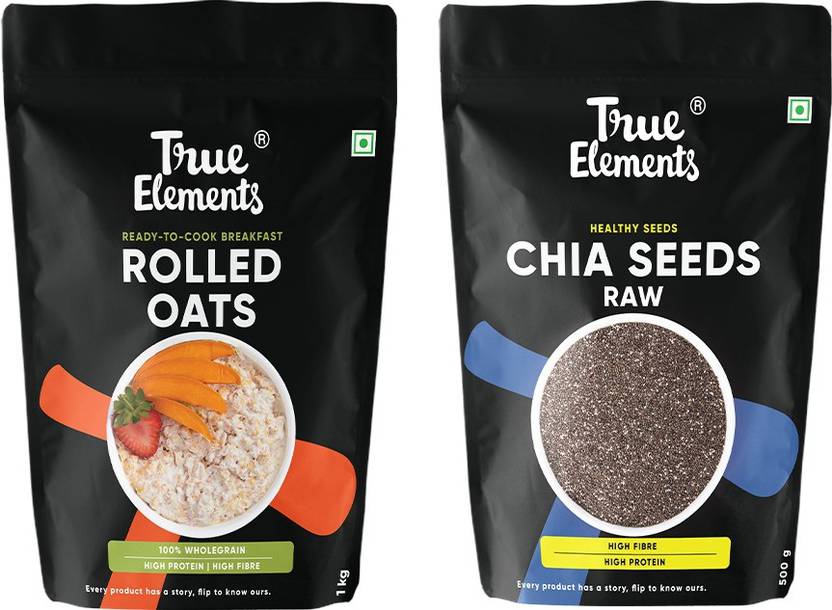 True Elements Rolled Oats & Raw Chia Seeds Combo Gluten Free Nutritional Powerhouse Combo