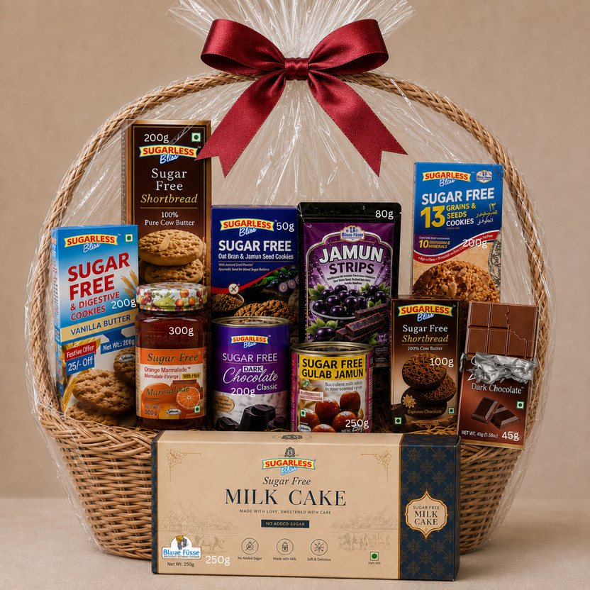 Sugarless Bliss Sugar Free Celebration Gift Hamper | Premium Festive Gift Basket Combo(1725g)