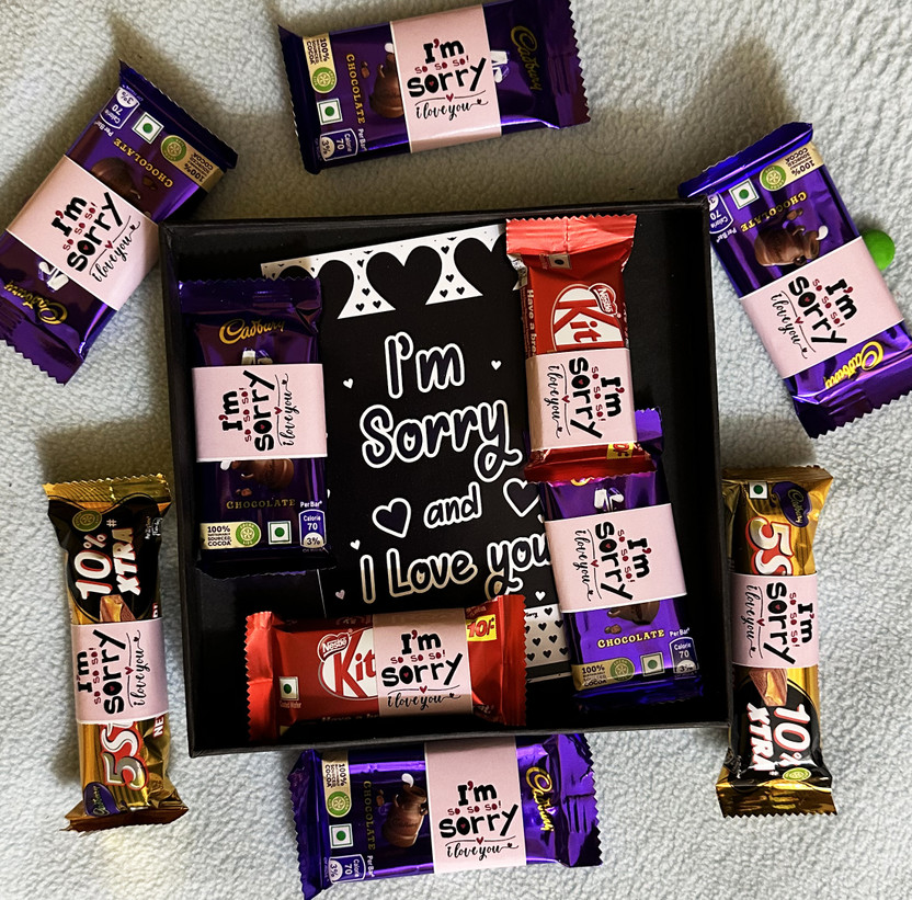 OddClick Chocolate Gifts Combo I Love You I'm Sorry gift box gift pack Combo(6 Dairy Milk Chocolate, 2 Five Star Chocolate, 2 Kit Kat Chocolate ( All I am Sorry I Love You Wrapped), 1 I Love You I'm Sorry Card)