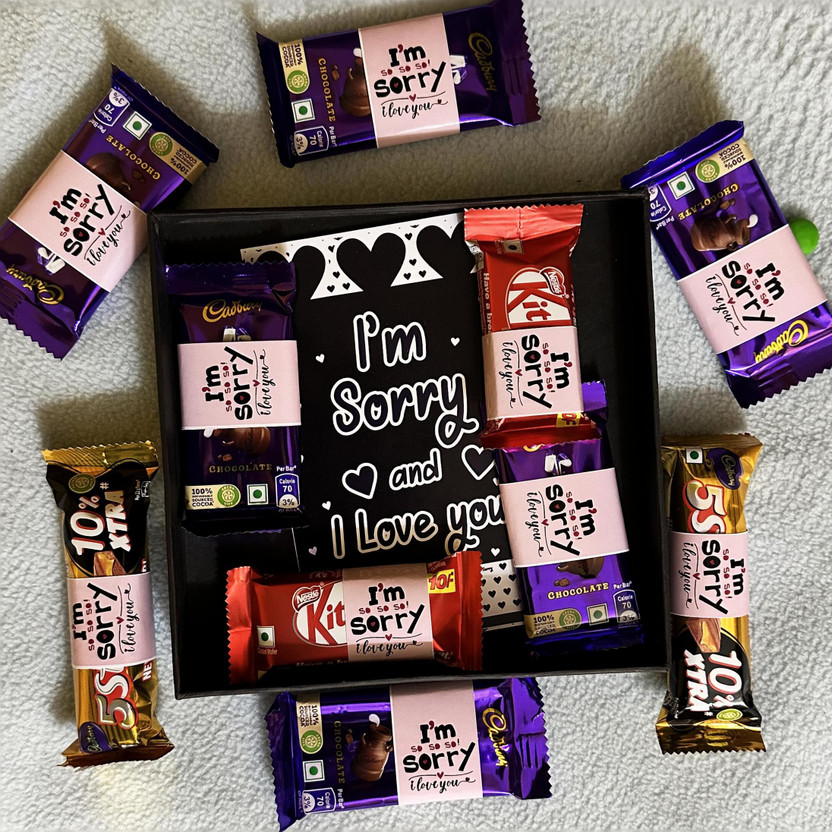 OddClick Chocolate Gifts Combo I Love You I'm Sorry gift box gift pack Combo(6 Dairy Milk Chocolate, 2 Five Star Chocolate, 2 Kit Kat Chocolate ( All I am Sorry I Love You Wrapped), 1 I Love You I'm Sorry Card)