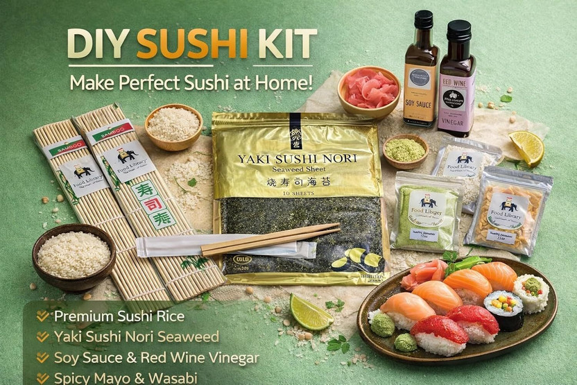 FOOD LIBRARY THE MAGIC OF NATURE Authentic Japanese Sushi Making Kit – Complete Set Combo(700 gm)