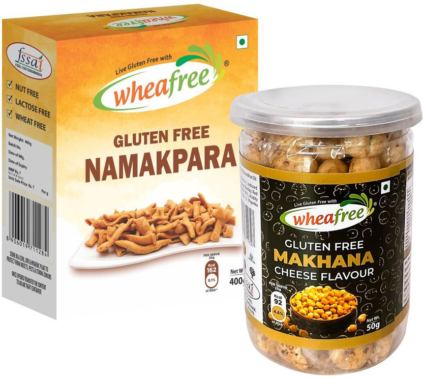 wheafree Gluten Free Makhana - Cheese Flavour (50g) and Namakpara (400g) Combo Pack Combo(Gluten Free Makhana 50g , Namakpara 400g)