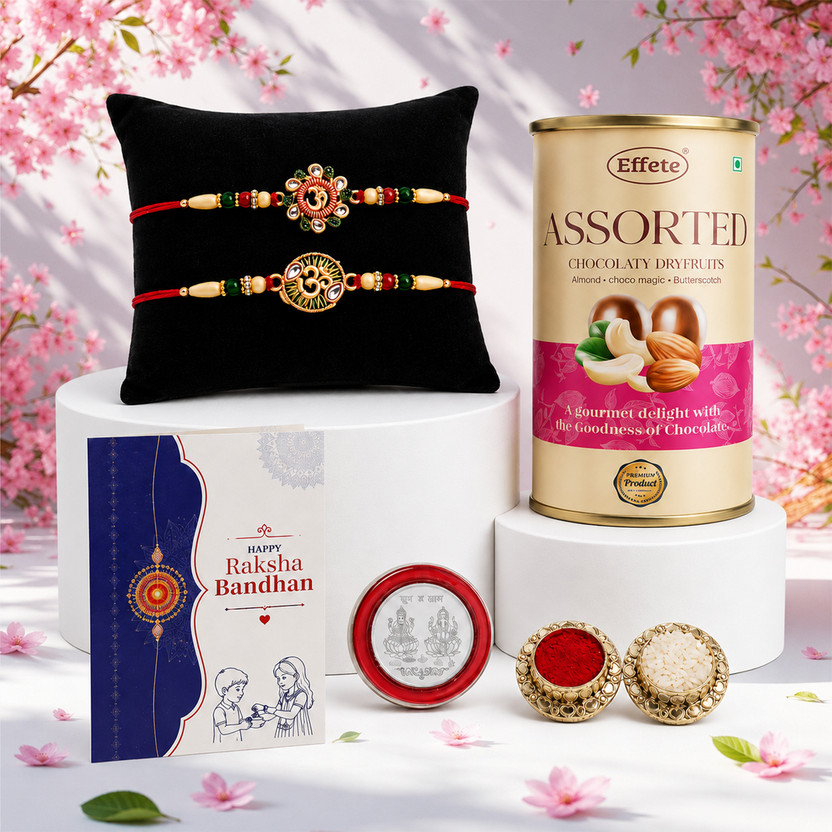 Effete Designer Rakhi Combo for Brother | Rakhi Gift For Brother/Sister | Rakhi Combo With Chocolate Box | Fancy Rakhi | New Stylish Rakhi Combo |(K2_200+201_CRM) Combo(245 g Chocolate Box)