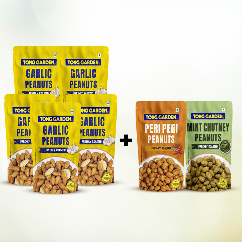 TONG TONG GARDEN Garlic Peanuts 65g*5 Mint Chutney Peanuts 65g*1 Peri Peri Peanuts 65g*1 Combo(455g) - Flipkart Deal
