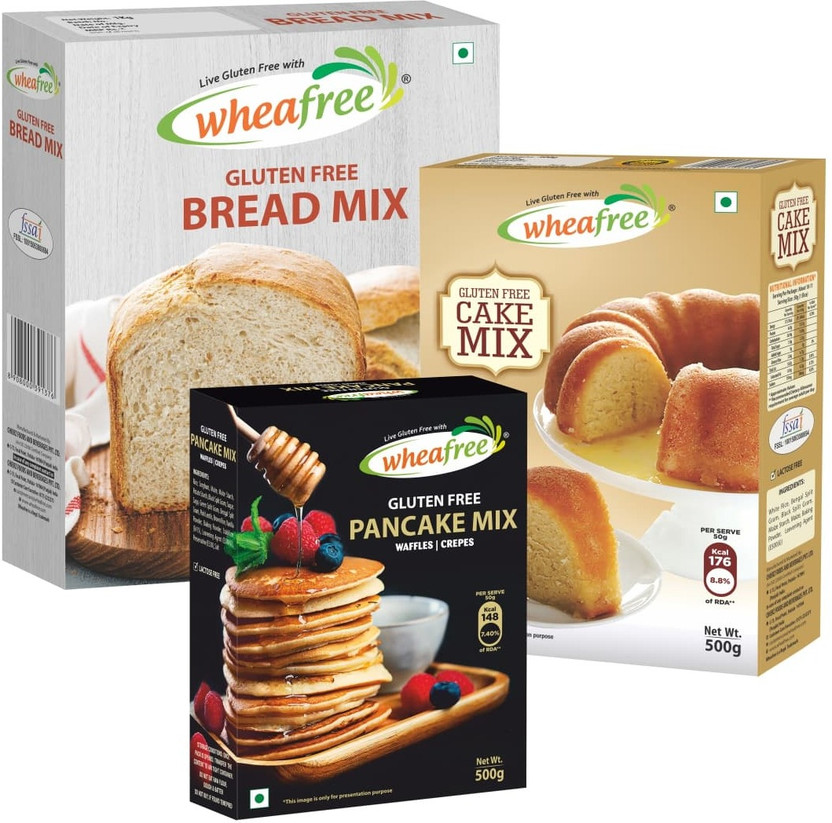 wheafree Gluten Free Bread Mix (1Kg) + Cake Mix (500g) + Pancake Mix (500g) Combo Pack Combo(Bread Mix: 1KG, Cake Mix: 500g, Pancake Mix: 500g)