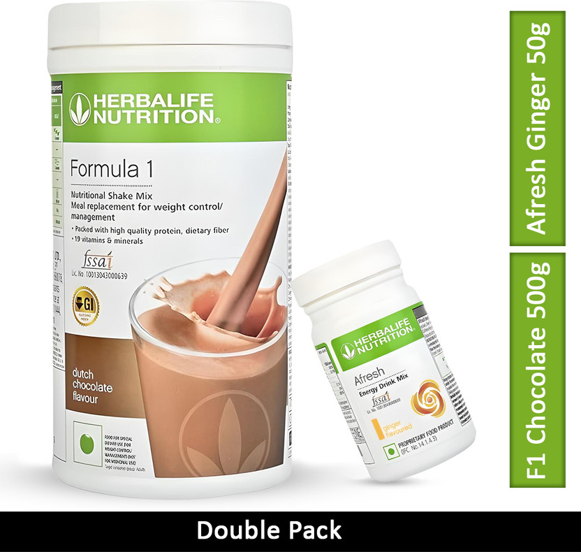 HERBALIFE Double Pack | Formula 1 Chocolate 500g, Afresh Ginger 50g Combo(1 Afresh Ginger, 1 Formula Shake)
