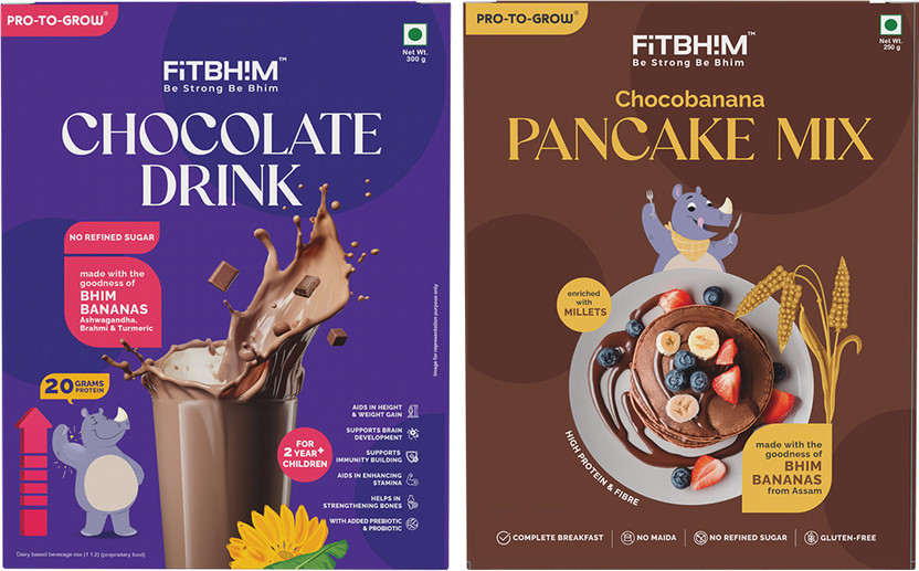 Pro-To-Grow Pro-To-Grow Fitbhim Chocolate Drink & Chocobanana Pancake Mix Combo | Brahmi | Bhim Banana Combo(Fitbhim Chocolate Drink - 300g, Chocobanana Pancake Mix - 250g) - Flipkart Deal