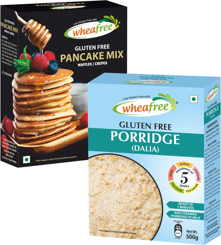 wheafree Gluten Free Pancake Mix (500gm) and Porridge (Dalia) (500gm) Combo Pack Combo(Pancake Mix: 500g, Porridge: 500g)