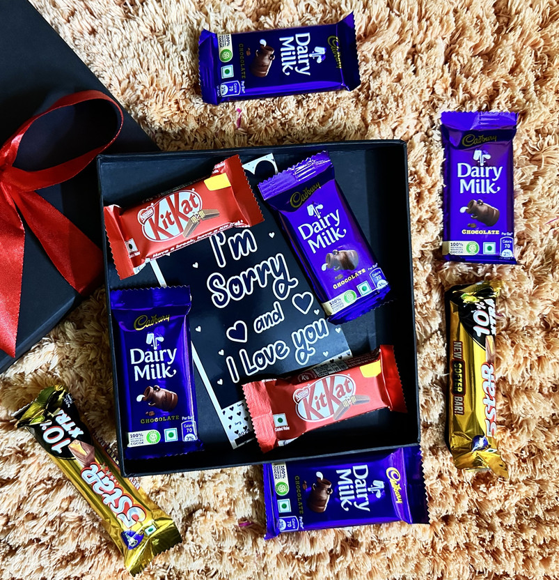 HAENGSYO chocolate gift combo I am sorry I Love You gift pack gift box Combo(6 Dairy Milk Chocolate, 2 Five Star Chocolate, 1 Kit Kat Chocolate, 1 Christmas Day Wishes Card)