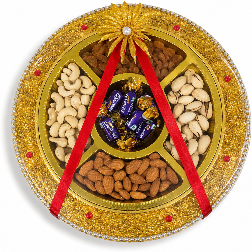Happy Basket By Simran Circle Dry Fruit Tray for Diwali, Anniversary, Birthday with Chocolates Combo(Almonds - 50g, Raisins - 50g, Cashew - 50g, Pistachios - 50g, Chocolairs - 7)