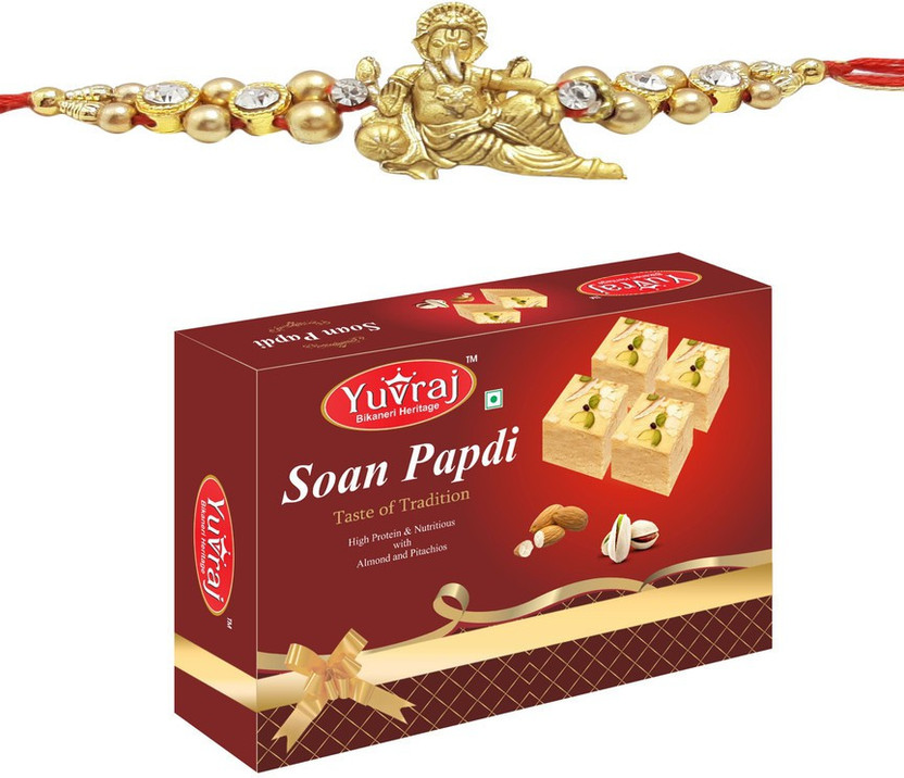 Yuvraj Food Product Soan Papadi ( patisa ) Sweets with Rakhi For Brother ( BHAI ) & Mithai pack with Rakhi Special Festival Combo(400 g)