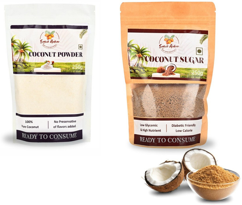 SATVIK AAHAR Combo of Coconut Powder & Coconut Sugar | Natural & Organic | Pure Nariyal Combo(250 Gms Each)