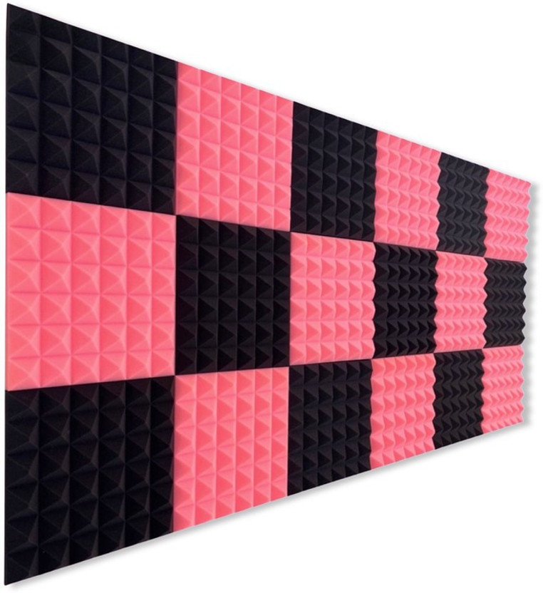 YGM Acoustic Foams Foam Pyramid Wall(18 Panels Pink, Black)
