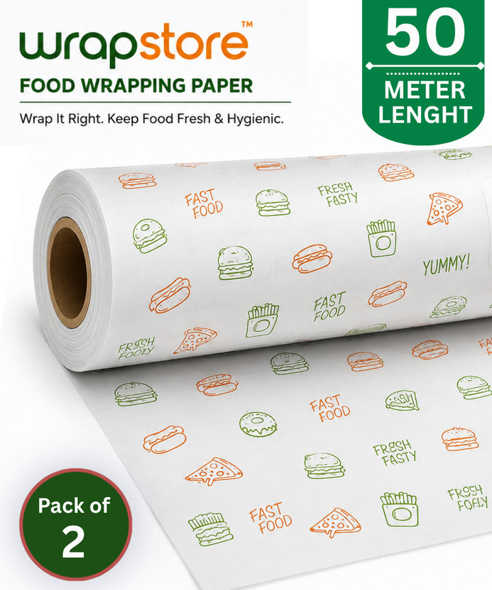 WRAPSTORE 50m Food Grade Butter Paper Roll 500g | Grease Resistant Wrapping Paper Parchment Paper(Pack of 2, 100 m)