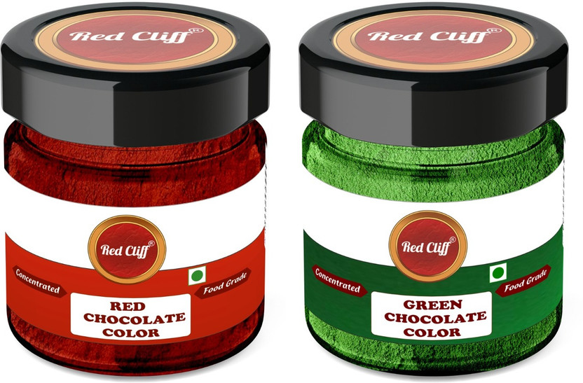 RED CLIFF Edible Red & Green Chocolate Powder Color for Cakes, Desserts,Confectionery Green, Red(20 g)