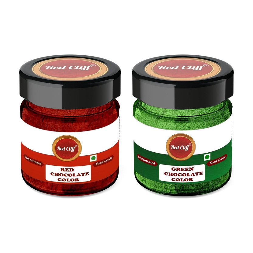 RED CLIFF Edible Red & Green Chocolate Powder Color for Cakes, Desserts,Confectionery Green, Red(20 g)