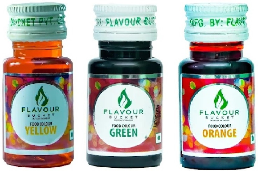 Flavour Bucket Liquid Food Flavor Color For Biryani,Sweet Dishes,Cake,Bakery,Cooking Combo of 3 Green, Yellow, Orange(60 ml)