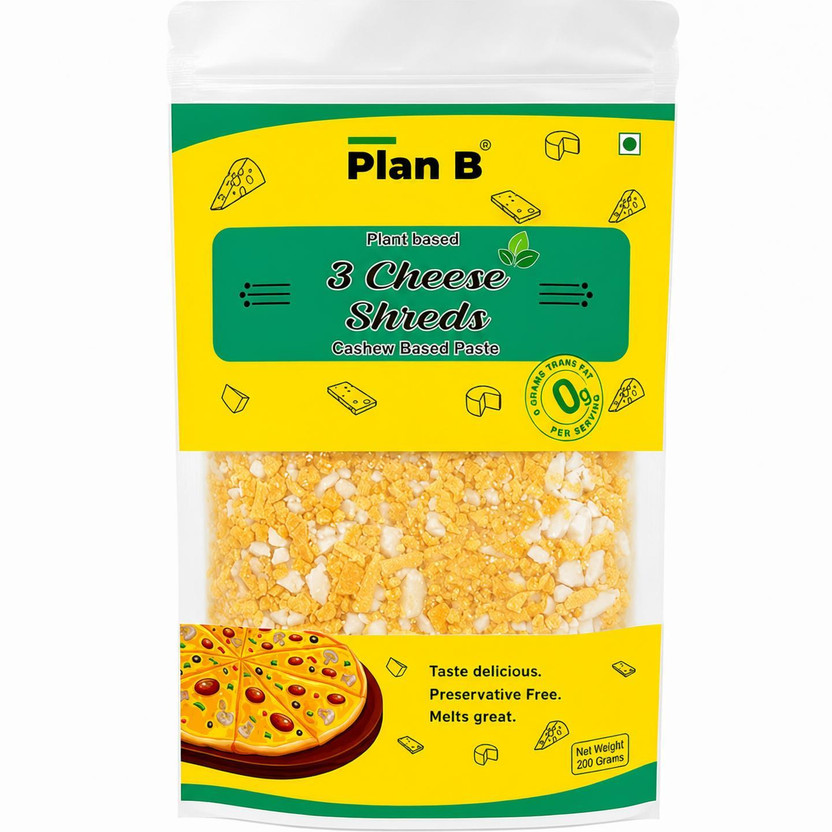 Plan Plan B Vegan 3 Cheese Shreds | Plant-Based Blend of Mozzarella | Cheddar | Parmesan Cheese Granules Food Essence(200 g) - Flipkart Deal