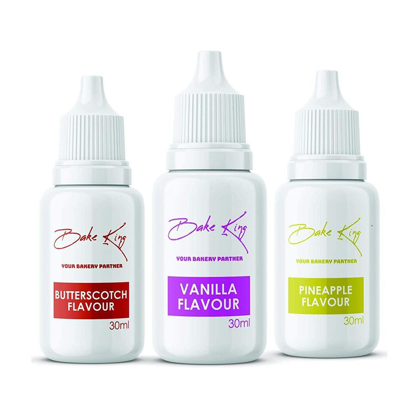 Bake King Food Essence Combo of Butterscotch, Pineapple, Vanilla Flavour (30ml Each) liquid food essence for cake Cream Roll, Muffins cupcakes, pastry, sauces, frostings, desserts Vanilla Liquid Food Essence(90 ml)