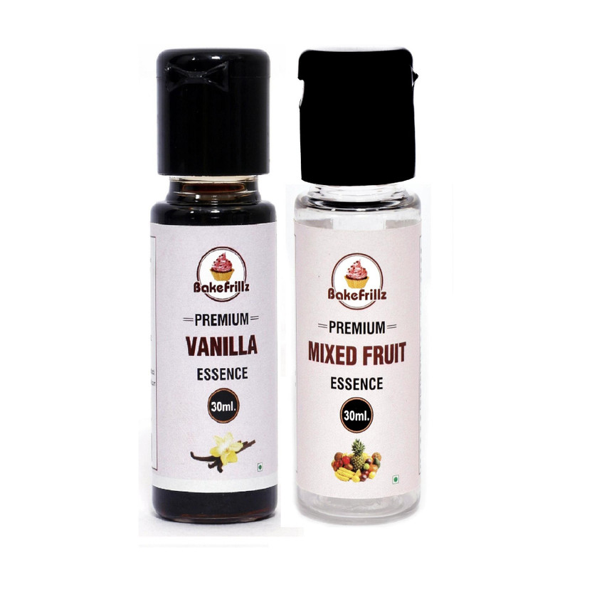 Bakefrillz Vanilla & Mix fruit Food Flavour Essence for cake making, essence for cake baking Vanilla Liquid, Liquid Food Essence(60 ml)