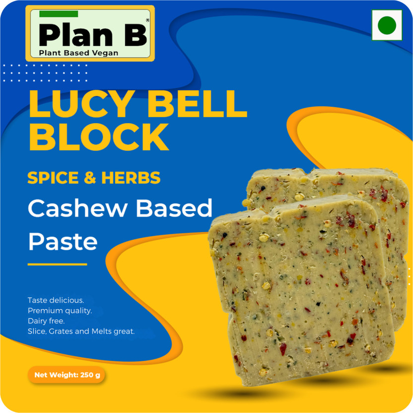 Plan B Lucy Bell Herb & Spice Flavored Vegan Cheese|Plant-Based Dairy-Free Cheese Block Cheese Granules Food Essence(250 g)