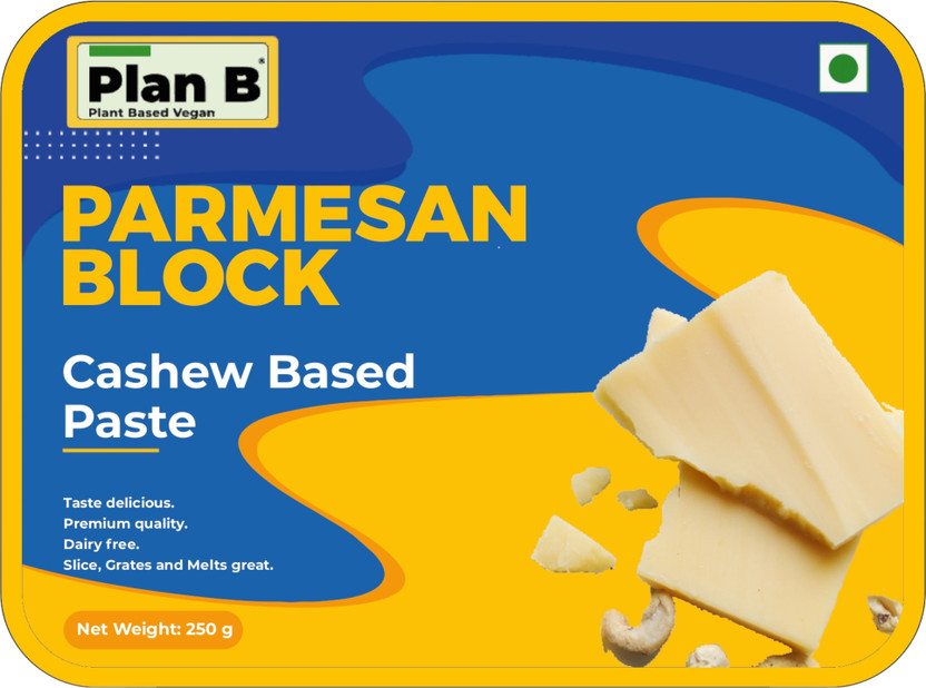 Plan B Vegan Parmesan Block | Dairy-Free Meltable Plant-Based Pizza Topping Cheese Granules Food Essence(250 g)