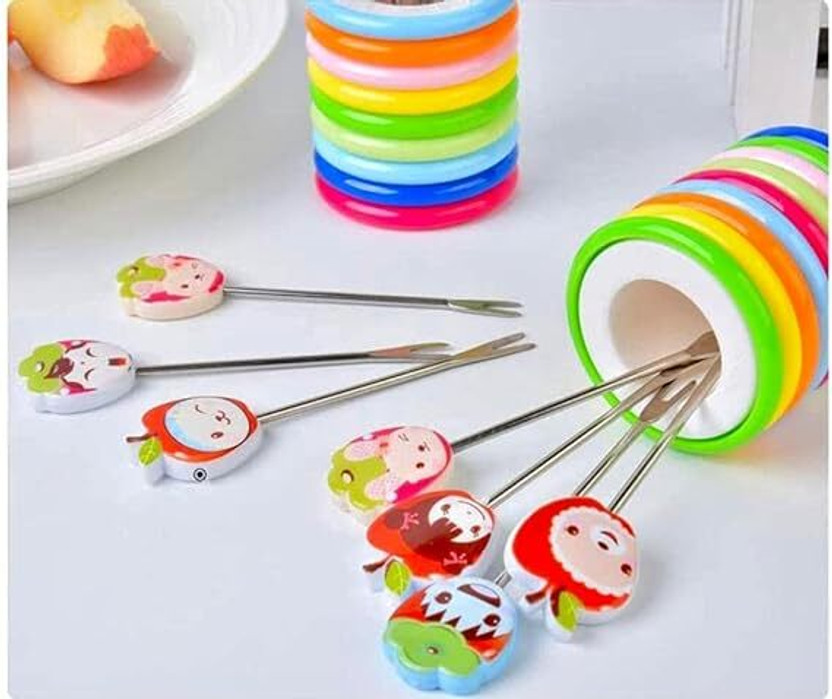 Elmas Store Cartoon Shape Fruit Forks Stainless Steel Serving Fork Set(Pack of 8)