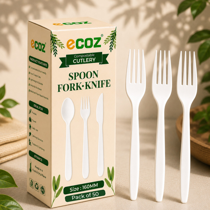 Ecoz Disposable Biodegradable Forks Pack of 50 | 160mm Eco Friendly Catering Forks Disposable Bamboo Baby Fork, Dessert Fork, Dinner Fork, Fondue Fork, Fruit Fork, Salad Fork, Serving Fork Set(Pack of 50)