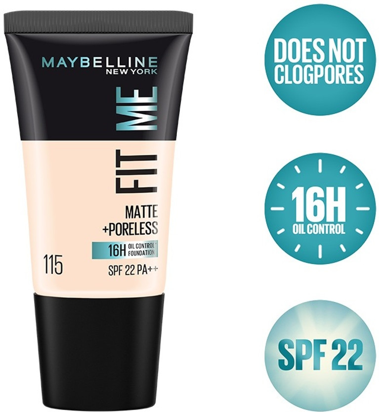 MAYBELLINE NEW YORK Fit Me Matte+Poreless Liquid Tube Foundation(115 Ivory, 18 ml)